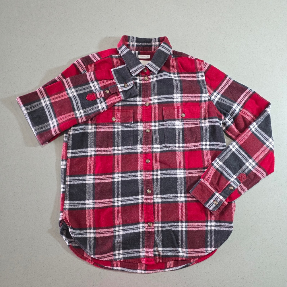 American Eagle Mens Classic Fit Red Black Plaid Flannel Button Down Shirt Medium